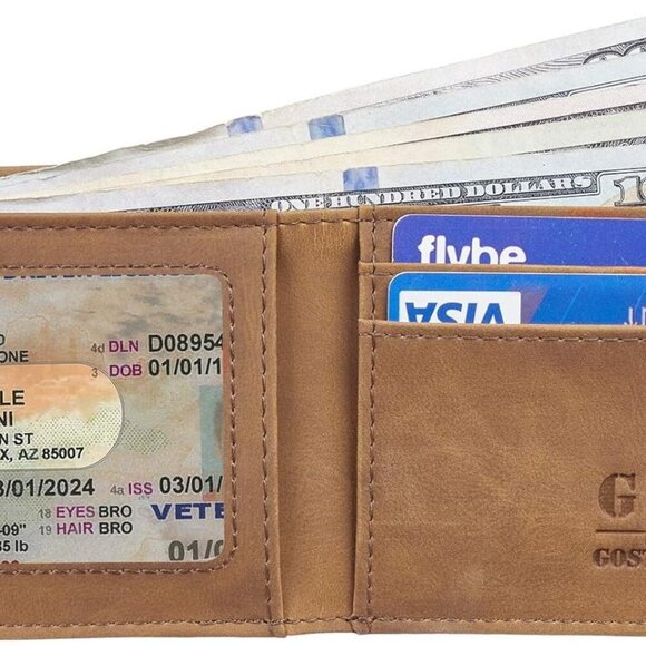 Slim Wallet for Men Minimalist Leather ID Window Front Pocket Bifold Wallet - Picture 3 of 7